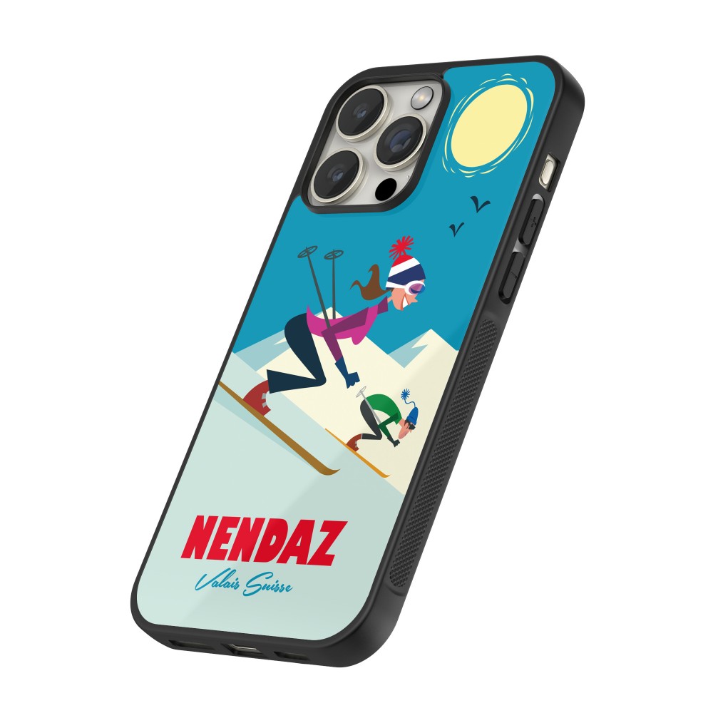 iPhone 12 / 12 Pro Case Hülle - Silikon schwarz Nendaz Ski Downhill