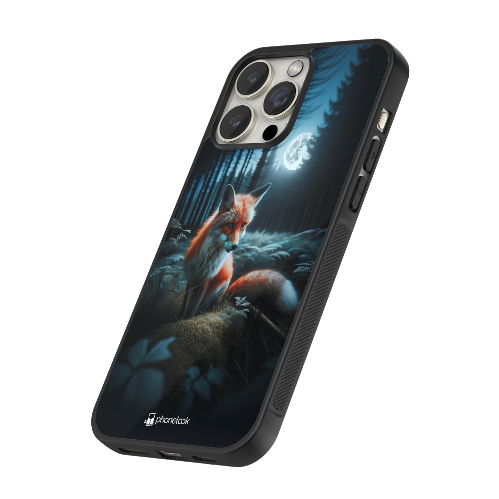 iPhone 12 / 12 Pro Case Hülle - Silikon schwarz Fuchs Mond Wald