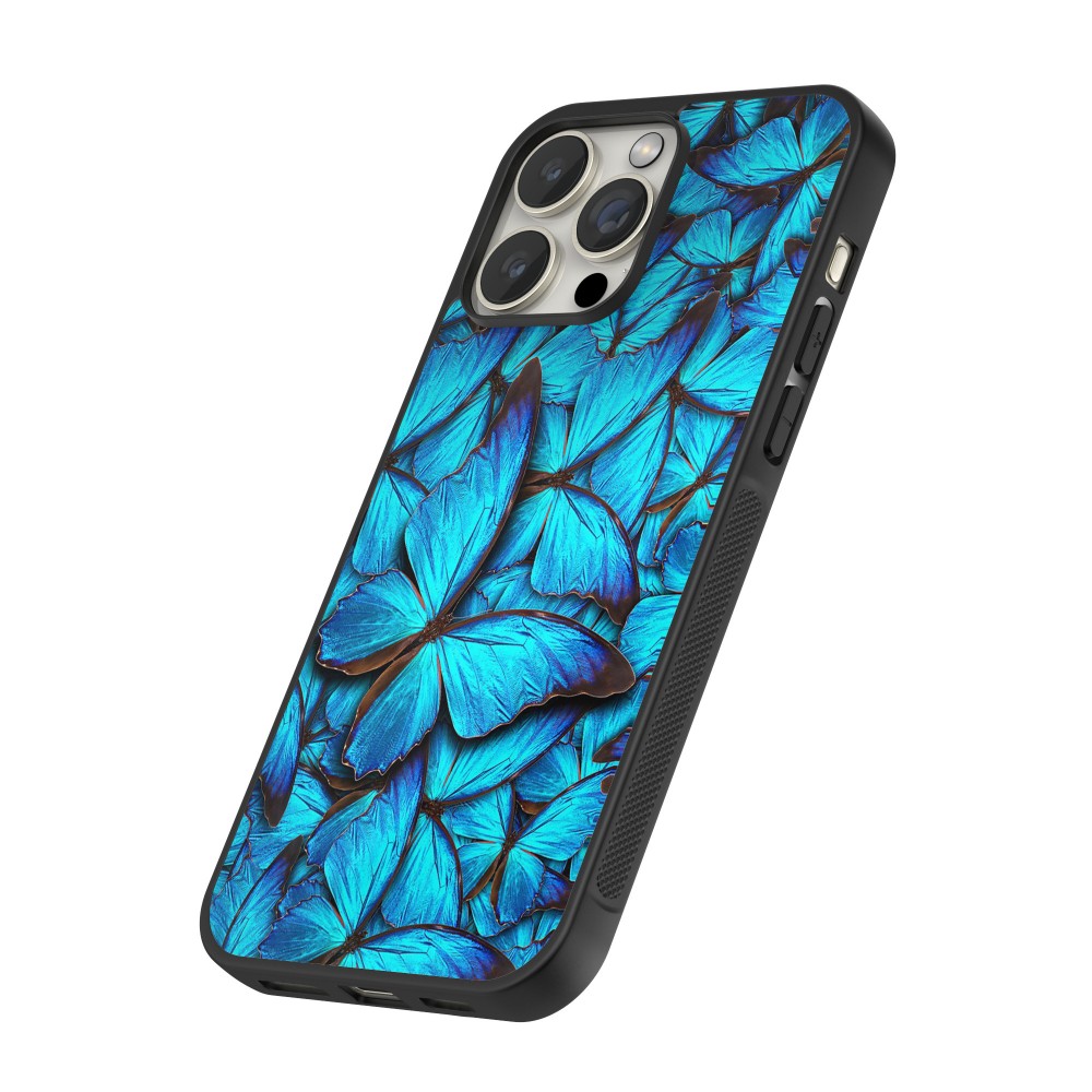 Hülle iPhone 12 Pro Max - Silikon schwarz Papillon - Bleu