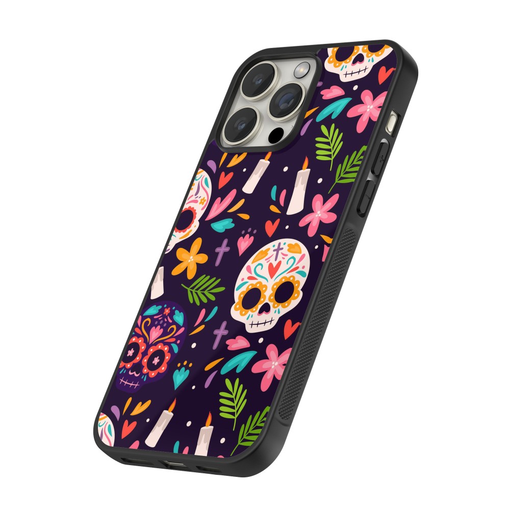 iPhone 14 Pro Max Case Hülle - Silikon schwarz Halloween 2023 mexican style