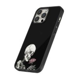 iPhone 14 Pro Max Case Hülle - Silikon schwarz Halloween 2023 rose and skeleton