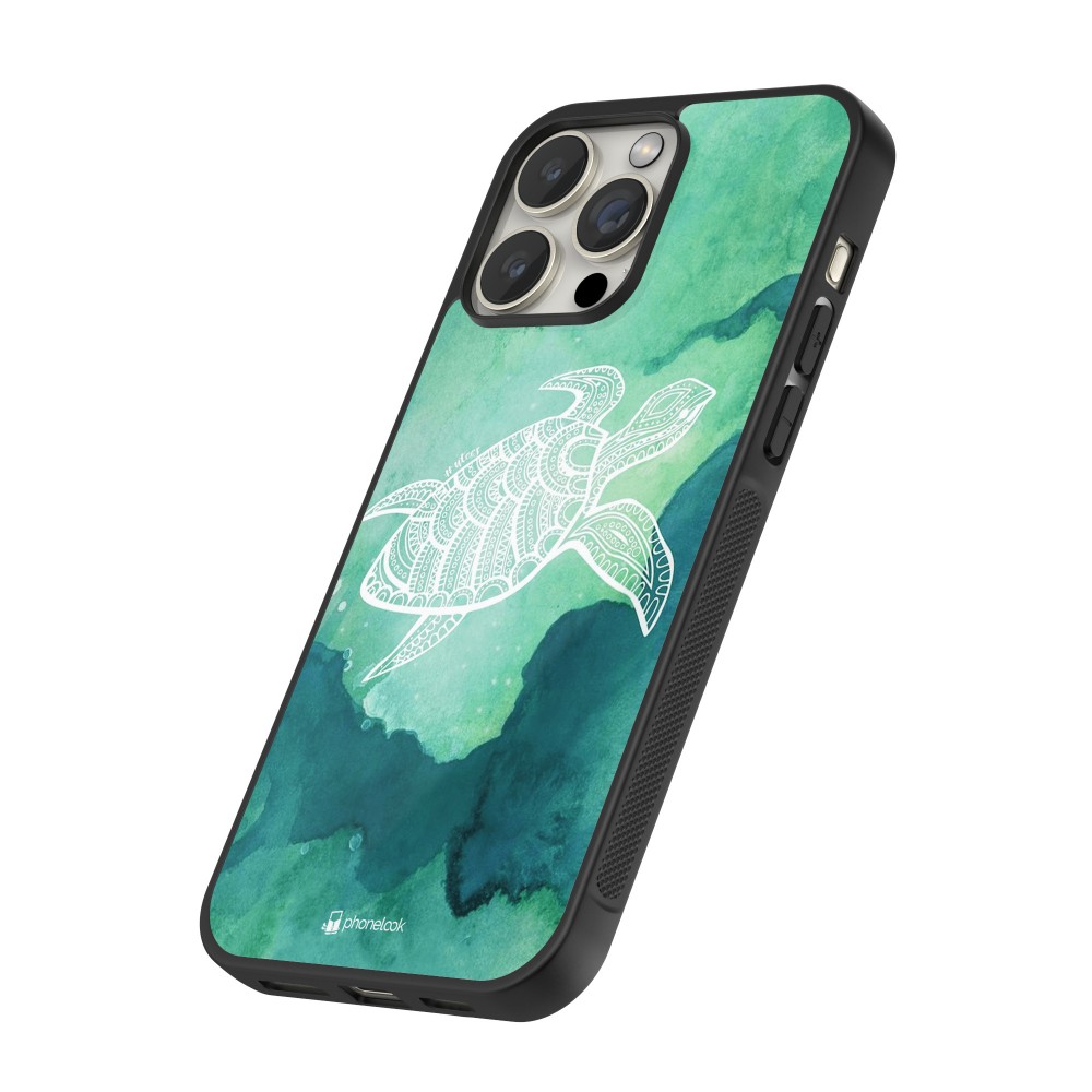 iPhone 15 Pro Max Case Hülle - Silikon schwarz Turtle Aztec Watercolor