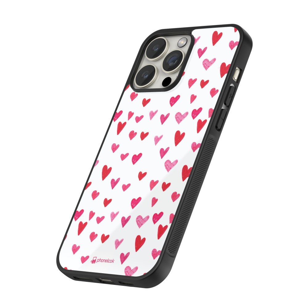 iPhone 15 Pro Max Case Hülle - Silikon schwarz Valentine 2022 Many pink hearts