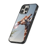 iPhone 16 Pro Case Hülle - Silikon schwarz Giraffe mit Blase