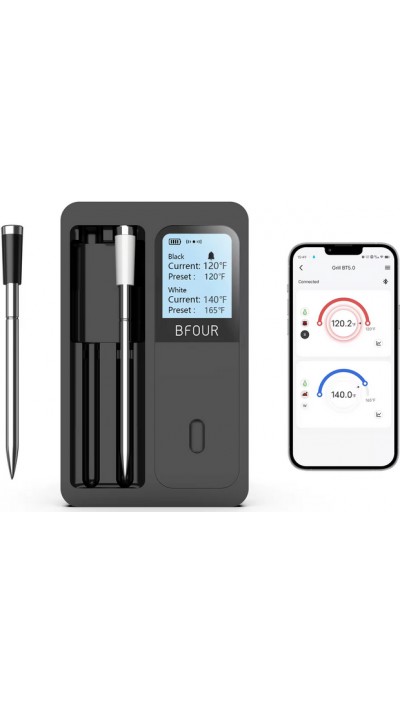 BFOUR Smart Bluetooth double thermomètre à viande BF-40 Eco-Friendly Batterie Li-Ithium Ecran LCD + APP