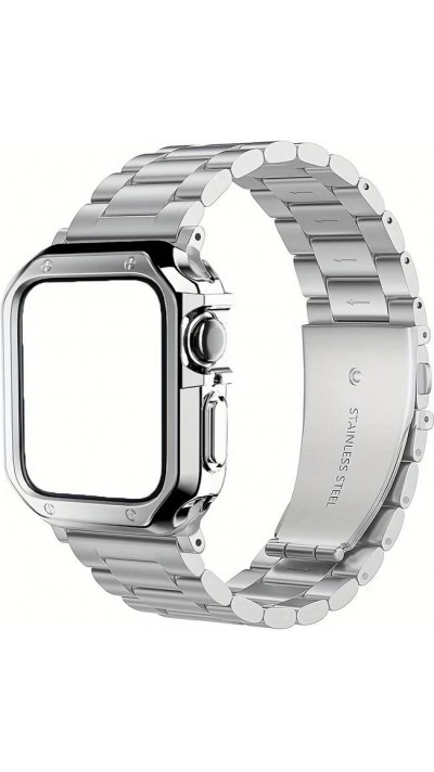 Bracelet en métal raffiné avec coque de protection en silicone TPU intégrée pour Apple Watch 49mm - Argent