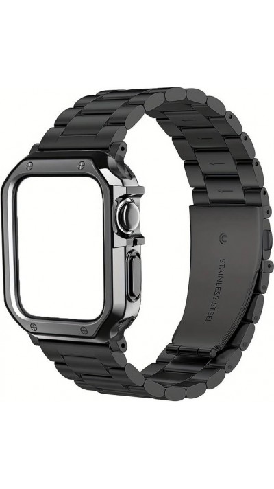 Bracelet en métal raffiné avec coque de protection en silicone TPU intégrée pour Apple Watch 49mm - Noir