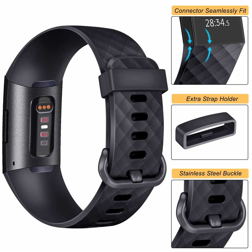 Sportliches Silikon Armband - Grösse L - Schwarz - Fitbit Charge 3 / 4