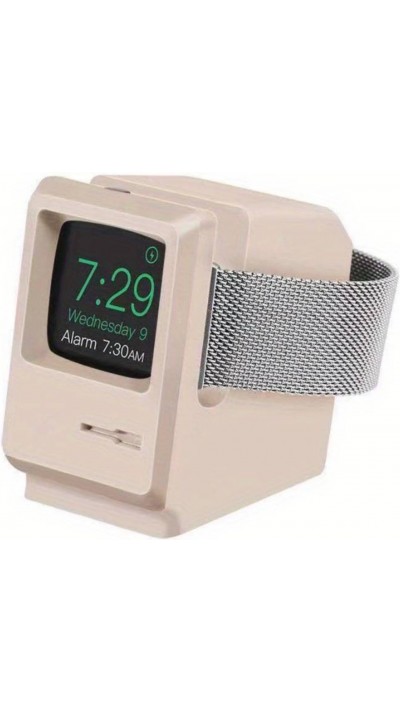 Support look Macintosh ordinateur rétro en silicone pour charger Apple Watch  - Gris