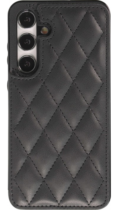 Coque Samsung Galaxy S24+ - Etui en silicone avec surface en similicuir et porte-monnaie pliable - Noir