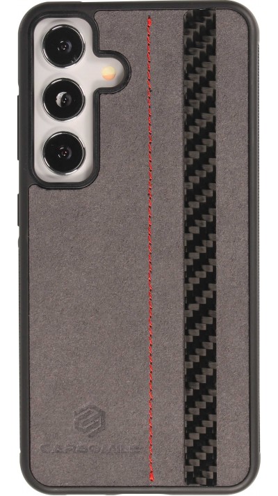 Samsung Galaxy S24 Case Hülle - Carbomile Alcantara und Carbon mit roten Nähten (MagSafe kompatibel)