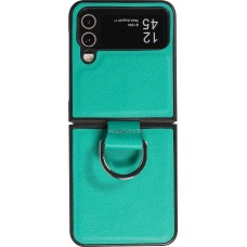 Samsung Galaxy Z Flip5 Case Hülle - Leder Design mit Haltering - Blau