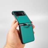 Coque Samsung Galaxy Z Flip5 - Design en cuir avec anneau de support - Turquoise