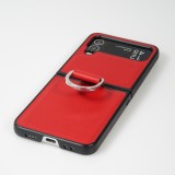 Coque Samsung Galaxy Z Flip5 - Design en cuir avec anneau de support - Rouge