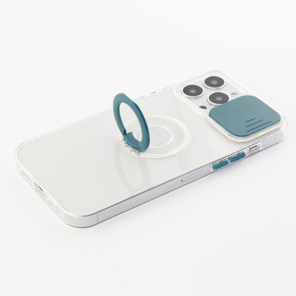 iPhone 13 Pro Max Case Hülle - mit Kamera-Slider und Ring - Dunkelgrün