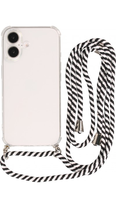 Coque Samsung iPhone 16 Plus - Gel transparent avec lacet - Blanc / noir