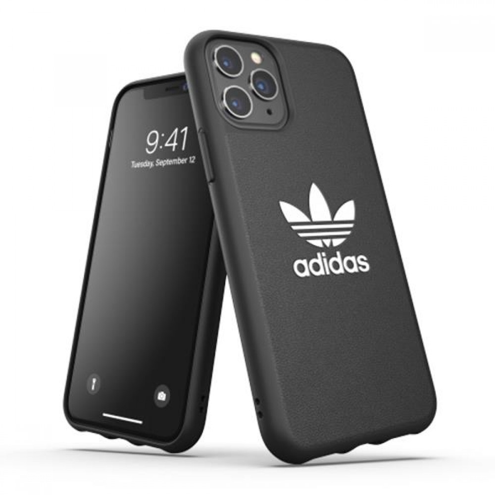 iPhone 13 Pro Max Case Hülle - Adidas Kunstleder mit geprägtem weißem Logo - Schwarz