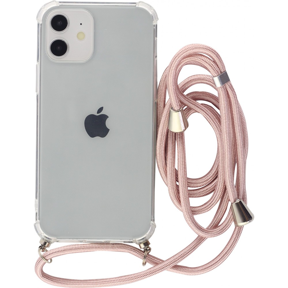 Hülle iPhone 16 Pro - Gummi transparent mit Seil rosa - Gold