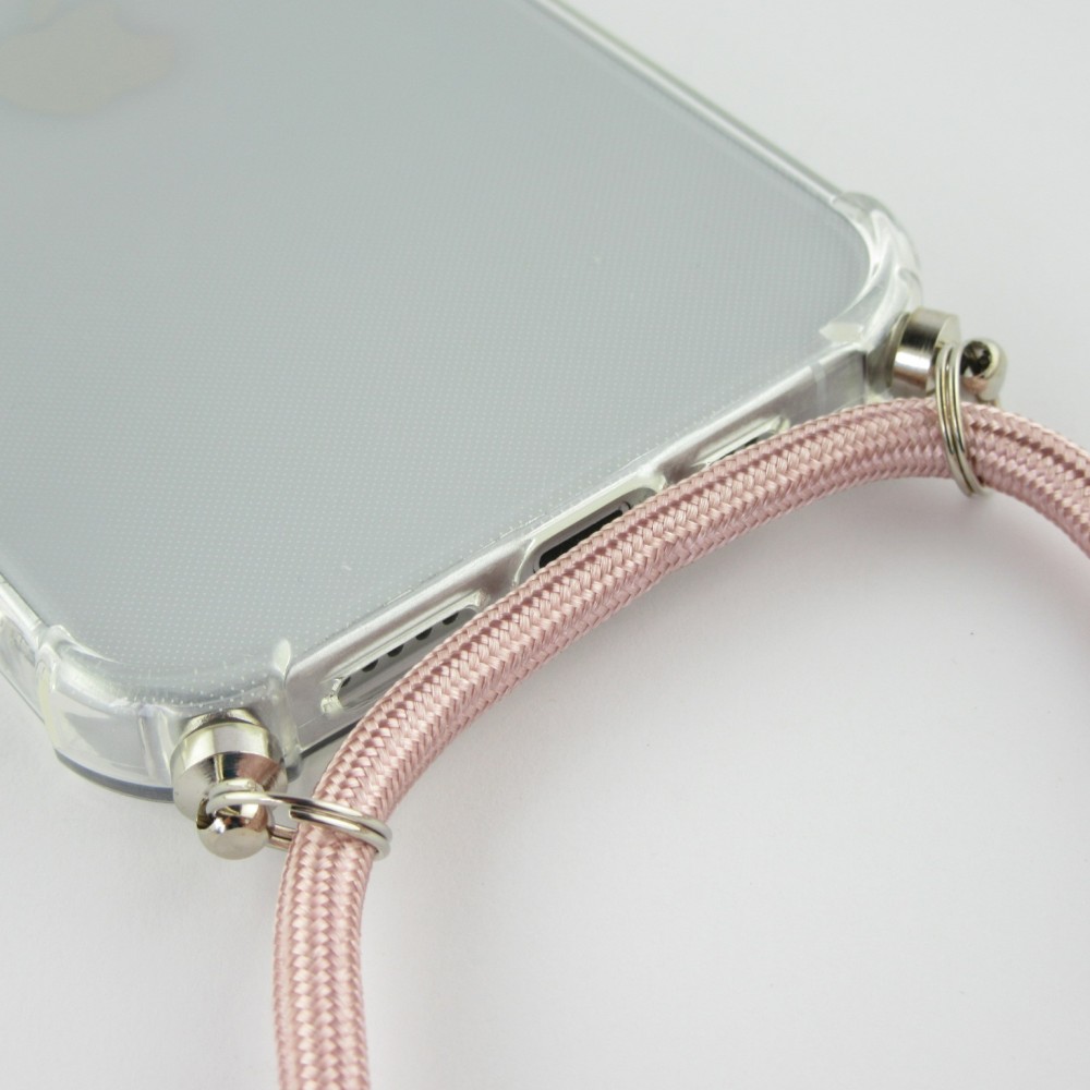 Coque iPhone 15 - Gel transparent avec lacet or - Rose