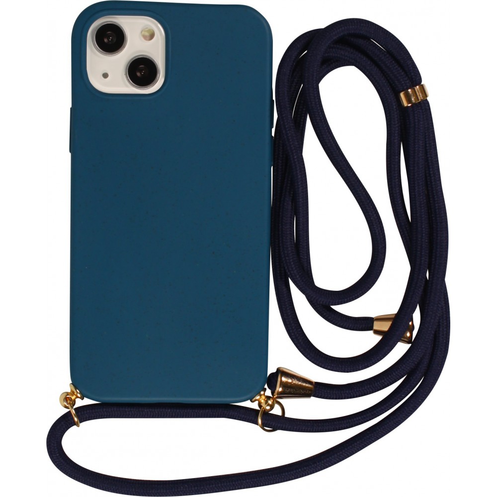 Hülle iPhone 13 mini - Bio Eco-Friendly Vegan mit Handykette Necklace blau