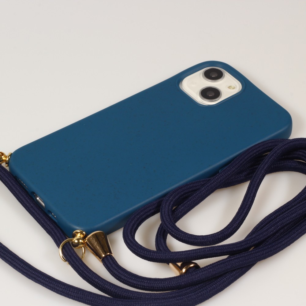 Hülle iPhone 13 mini - Bio Eco-Friendly Vegan mit Handykette Necklace blau