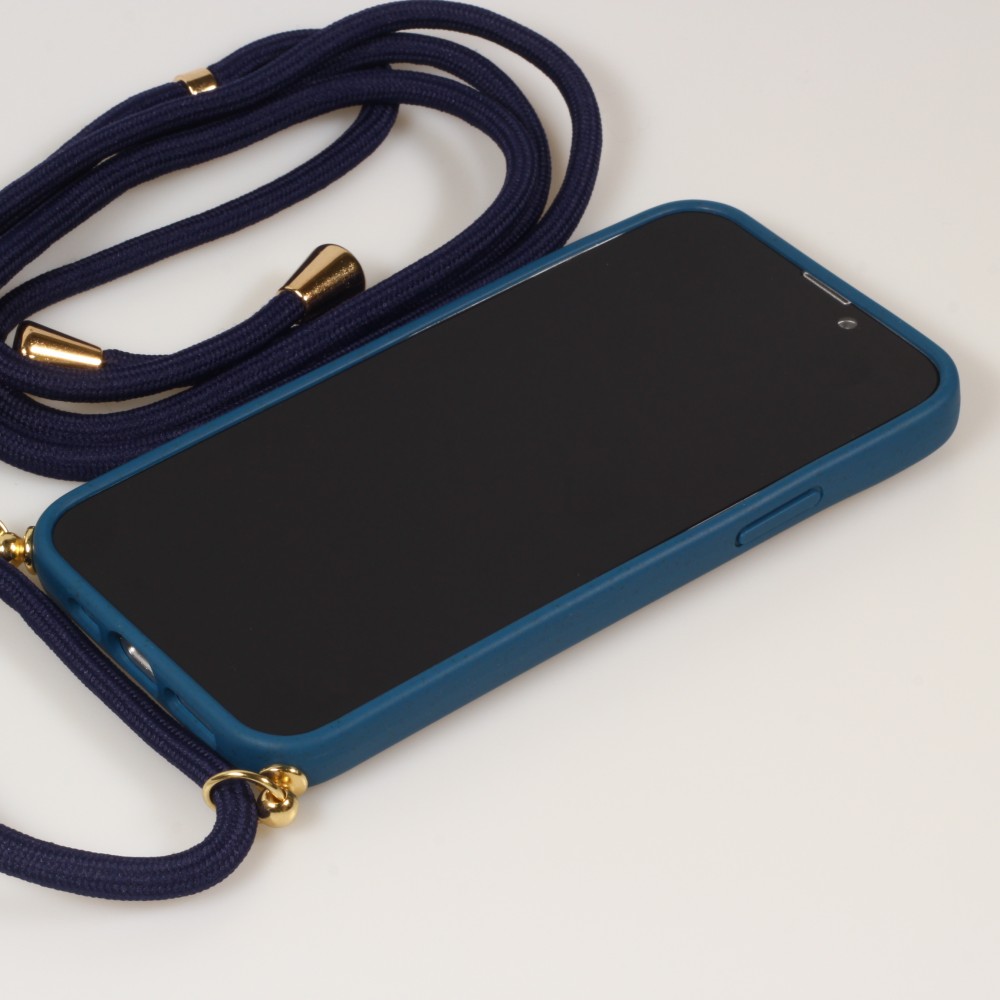 Hülle iPhone 13 mini - Bio Eco-Friendly Vegan mit Handykette Necklace blau