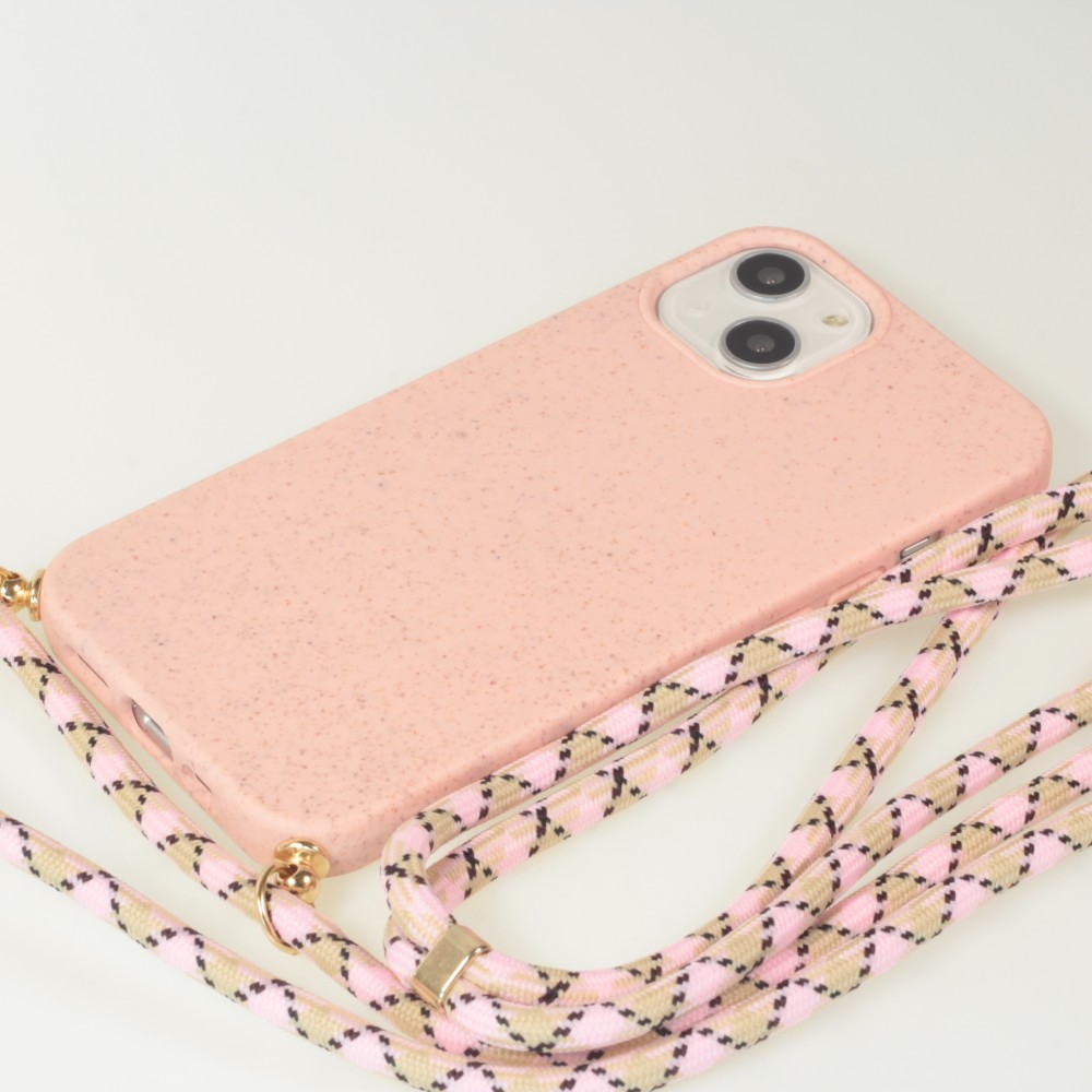 Hülle iPhone 13 mini - Bio Eco-Friendly Vegan mit Handykette Necklace - Rosa