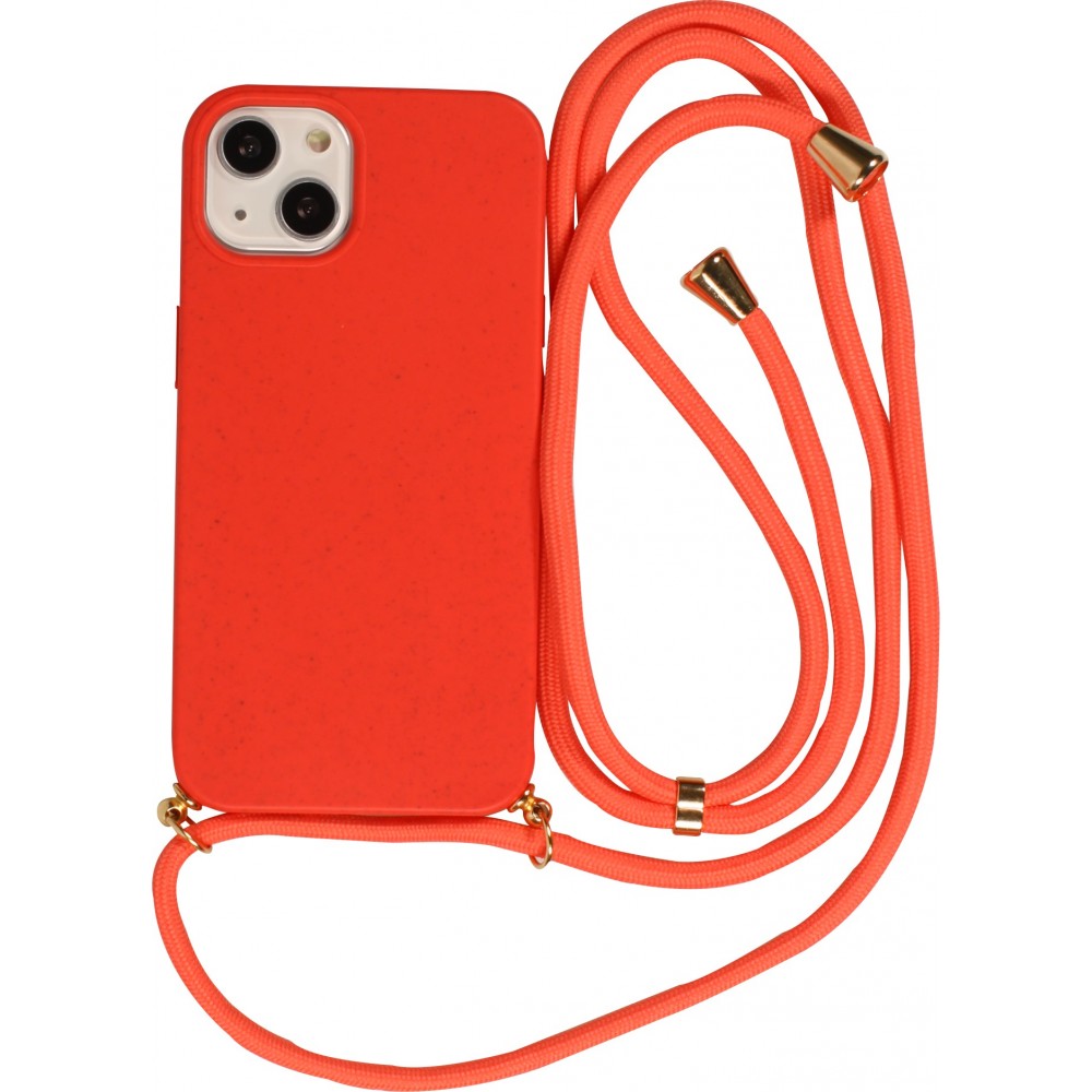 Coque iPhone 15 - Bio Eco-Friendly nature avec cordon collier - Rouge