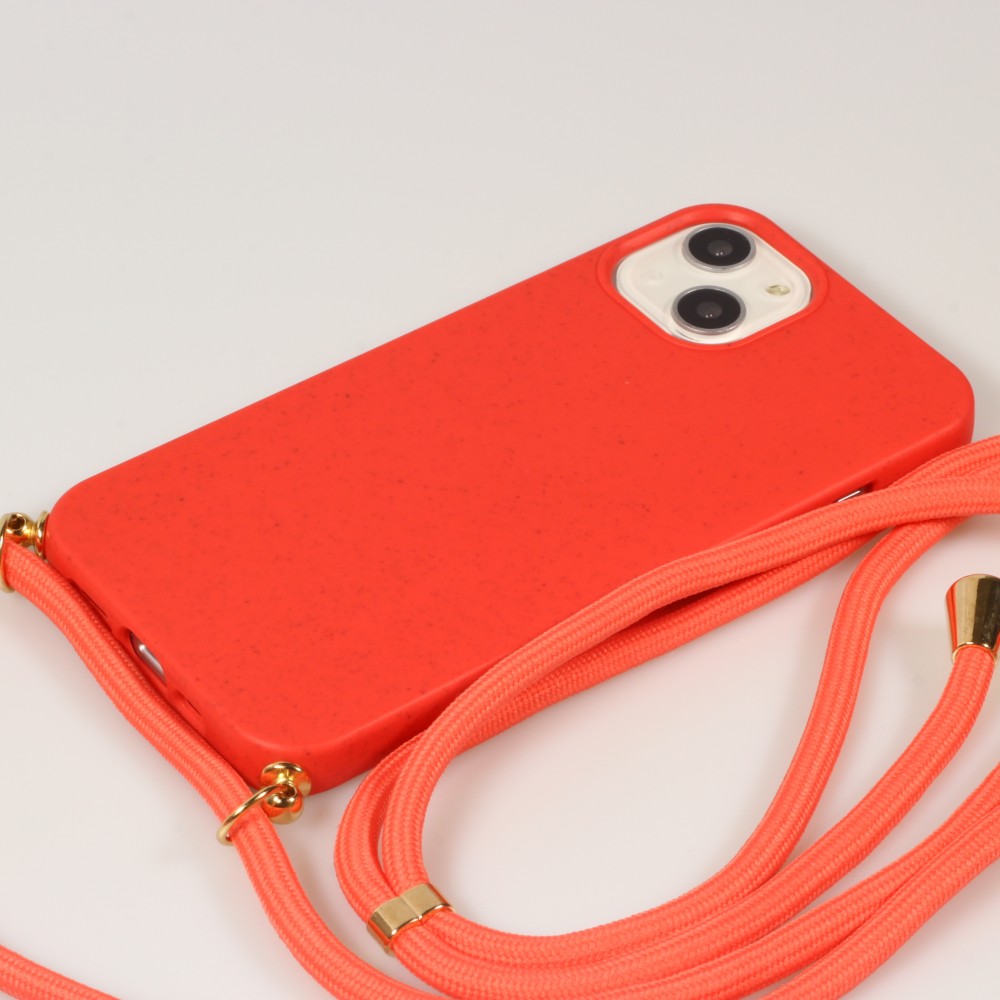 Coque iPhone 15 - Bio Eco-Friendly nature avec cordon collier - Rouge