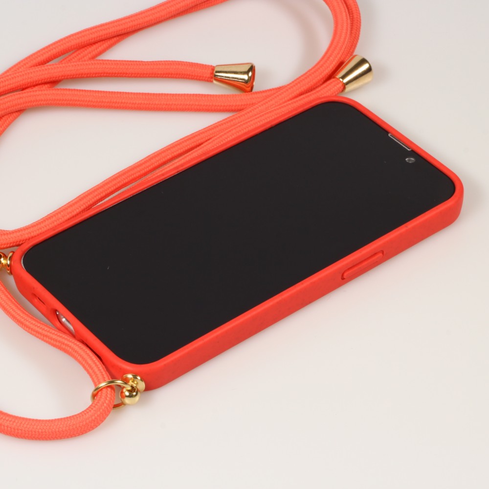 iPhone 15 Case Hülle - Bio Eco-Friendly Vegan mit Handykette Necklace - Rot