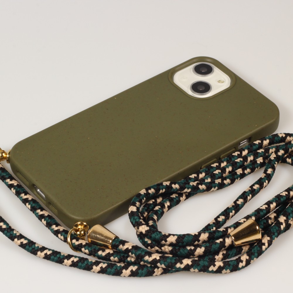 Hülle iPhone 13 mini - Bio Eco-Friendly Vegan mit Handykette Necklace - Dunkelgrün