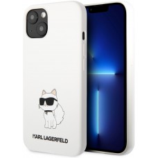 Coque iPhone 13 - Karl Lagerfeld silicone soft touch Choupette - Blanc