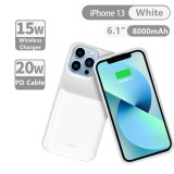 iPhone 13 Pro Max Case Hülle - 15W wireless Power Externe Batterie charging Cover Fast Charge 8000mAh - Weiss