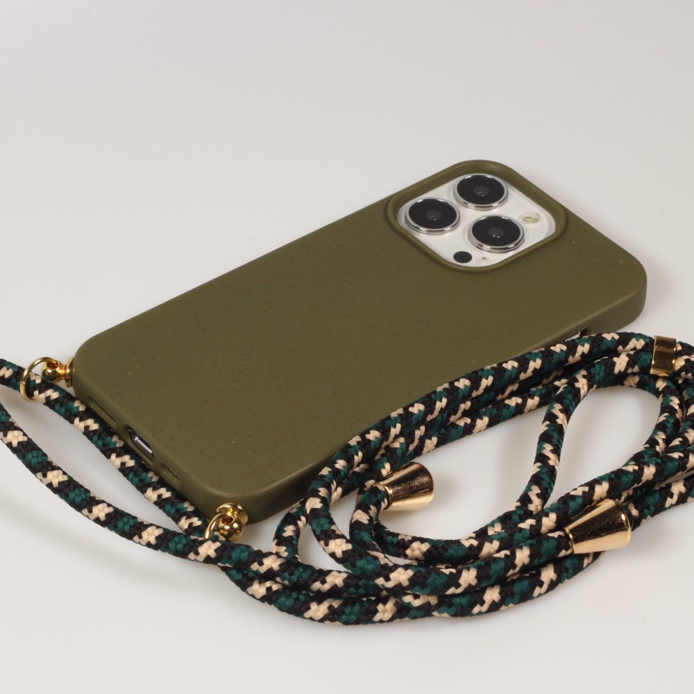 iPhone 15 Pro Max Case Hülle - Bio Eco-Friendly Vegan mit Handykette Necklace - Dunkelgrün