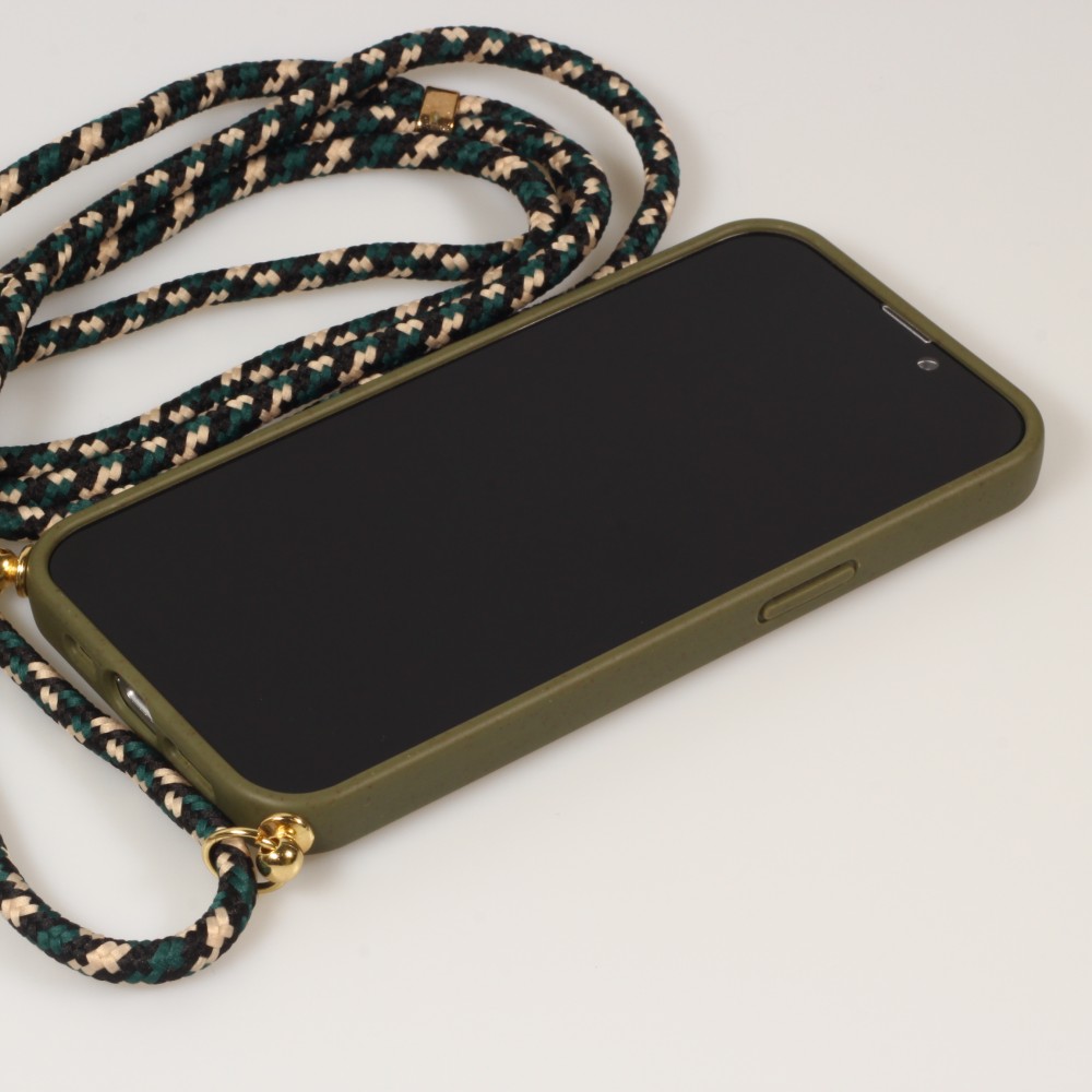 iPhone 13 Pro Case Hülle - Bio Eco-Friendly Vegan mit Handykette Necklace - Dunkelgrün