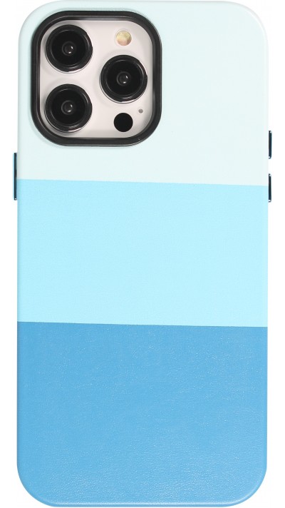 iPhone 13 Pro Case Hülle - Stylisches tricolor Cover mit Leder-Look - Blau