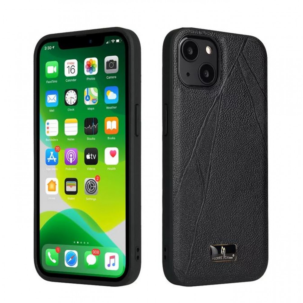 iPhone 13 Pro Case Hülle - Fierre Shann Leder Hülle mit Narben - Schwarz