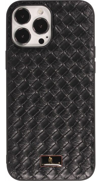 Coque iPhone 13 Pro Max - Fierre Shann étui en cuir  synthétique tissé - Noir