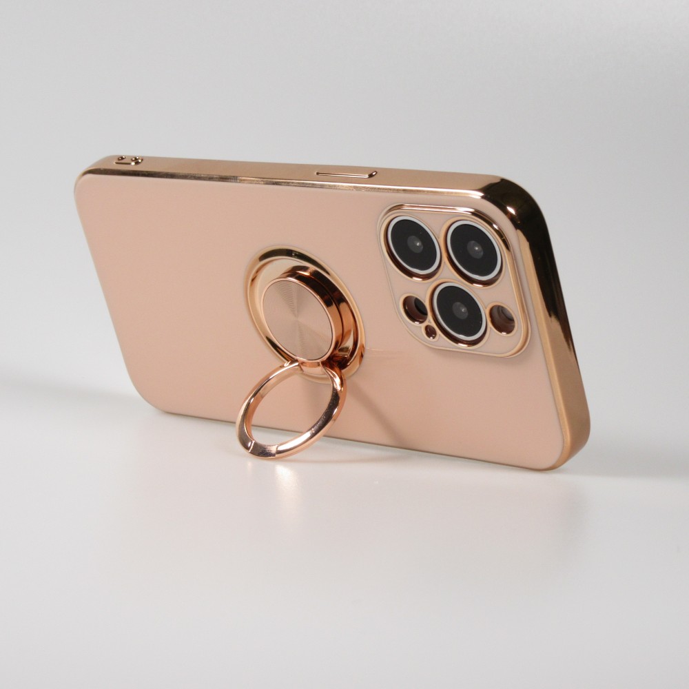 Hülle iPhone 13 Pro - Gummi Bronze mit Ring - Rosa