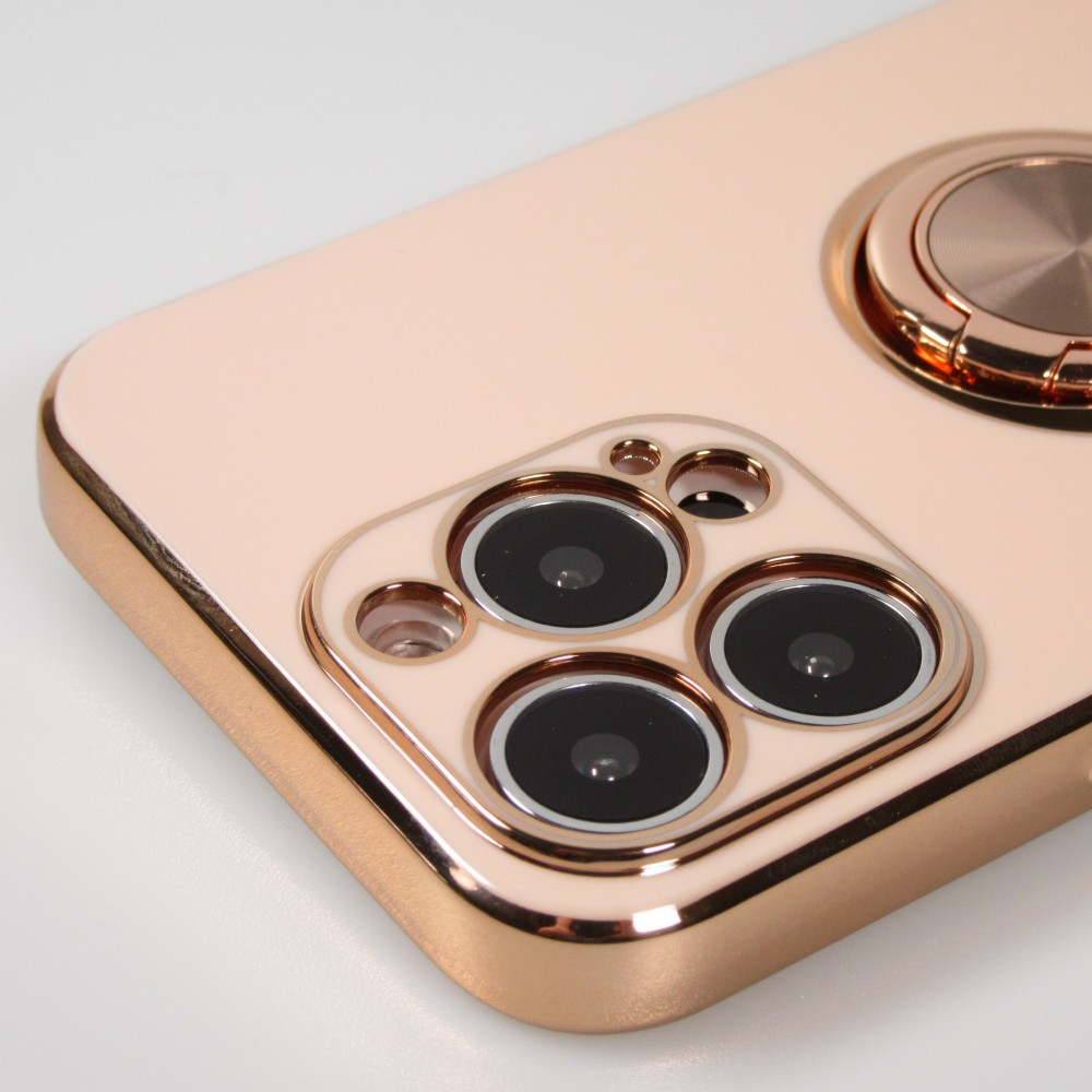 Hülle iPhone 13 Pro - Gummi Bronze mit Ring - Rosa