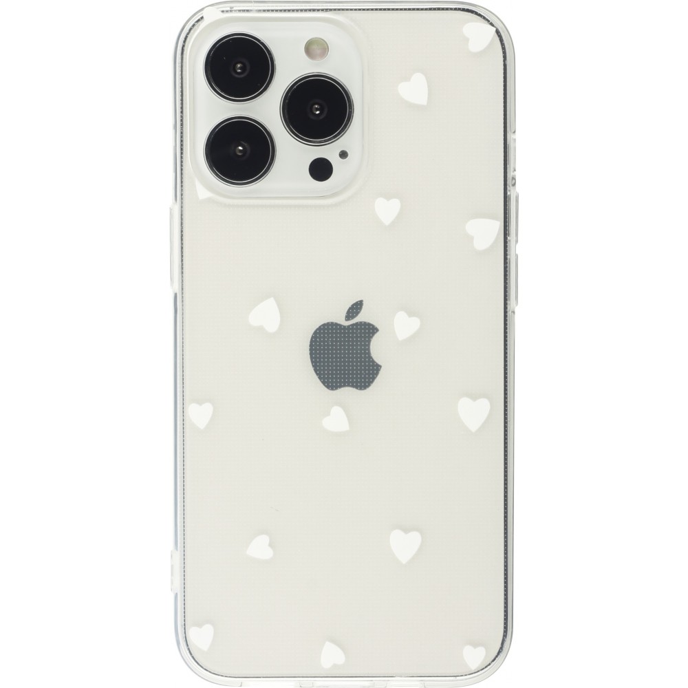 Coque iPhone 16 Pro Max - Gel petit coeur transparent - Blanc