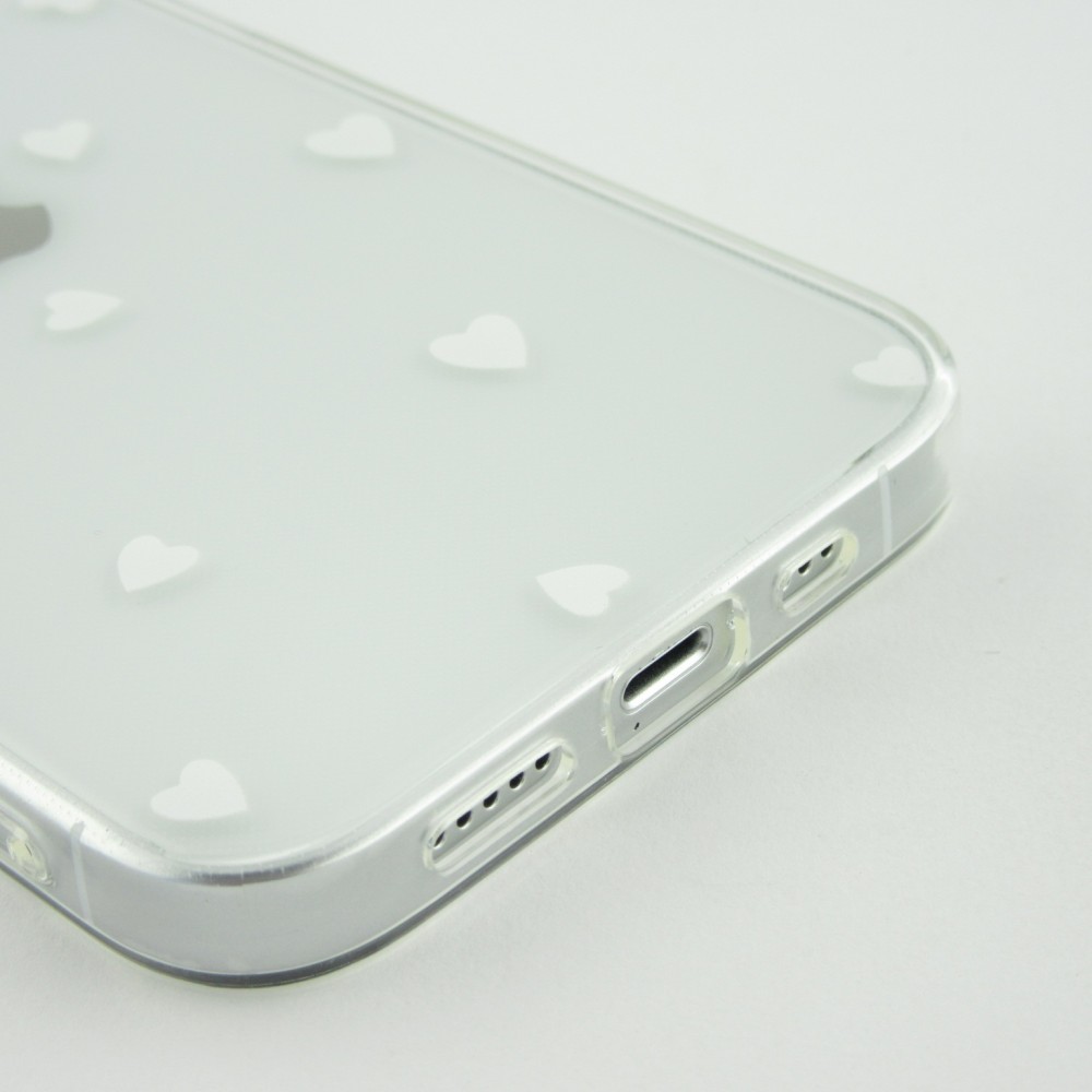 Coque iPhone 16 Plus - Gel petit coeur transparent - Blanc