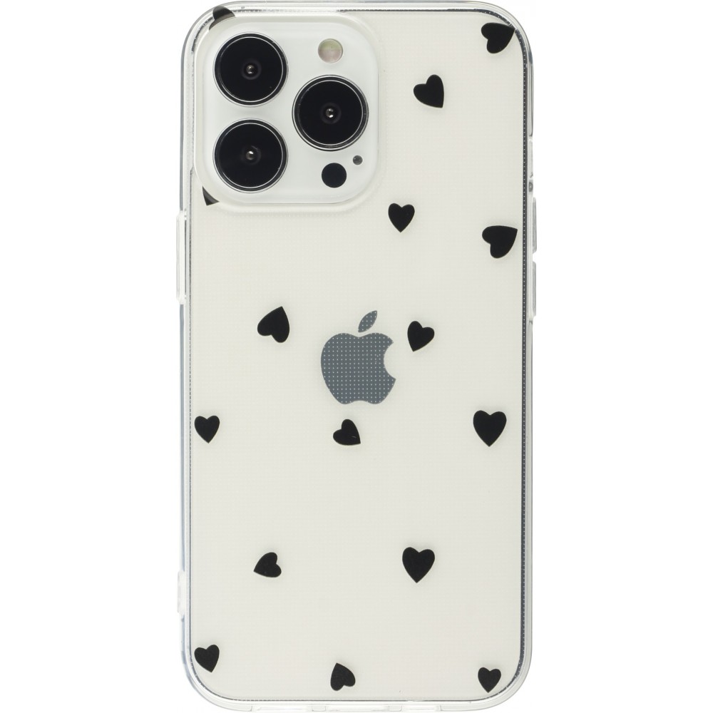 Coque iPhone 16 Pro - Gel petit coeur transparent - Noir