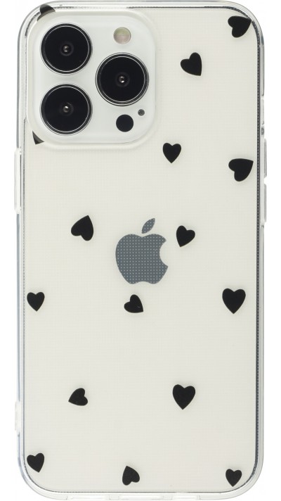 Coque iPhone 16 Pro Max - Gel petit coeur transparent - Noir