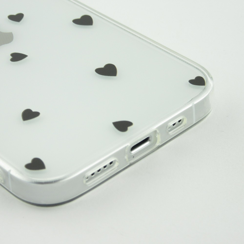 Coque iPhone 16 - Gel petit coeur transparent - Noir