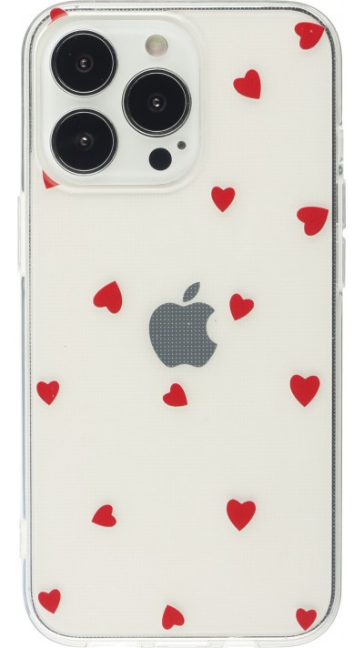 Coque iPhone 16 Pro - Gel petit coeur transparent - Rouge