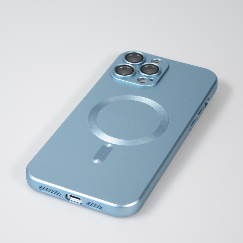 iPhone 15 Pro Max Case Hülle - Gummi weich mit Kameraschutzglas MagSafe - Blau