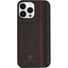 iPhone 14 Pro Max Case Hülle - Carbomile Alcantara und Carbon mit roten Nähten (MagSafe kompatibel)