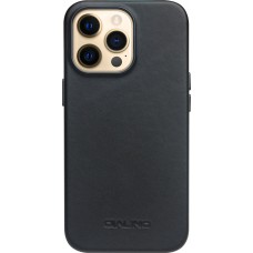 iPhone 14 Pro Max Case Hülle - Qialino Echtleder (MagSafe kompatibel) - Schwarz