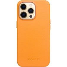 Coque iPhone 14 Pro Max - Qialino cuir véritable (compatible MagSafe) - Orange